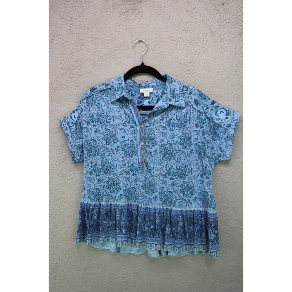 Sundance Short Cuffed Sleeves Button-Up Floral Tunic-XS-Cottagecore-Boho-Ruffles
